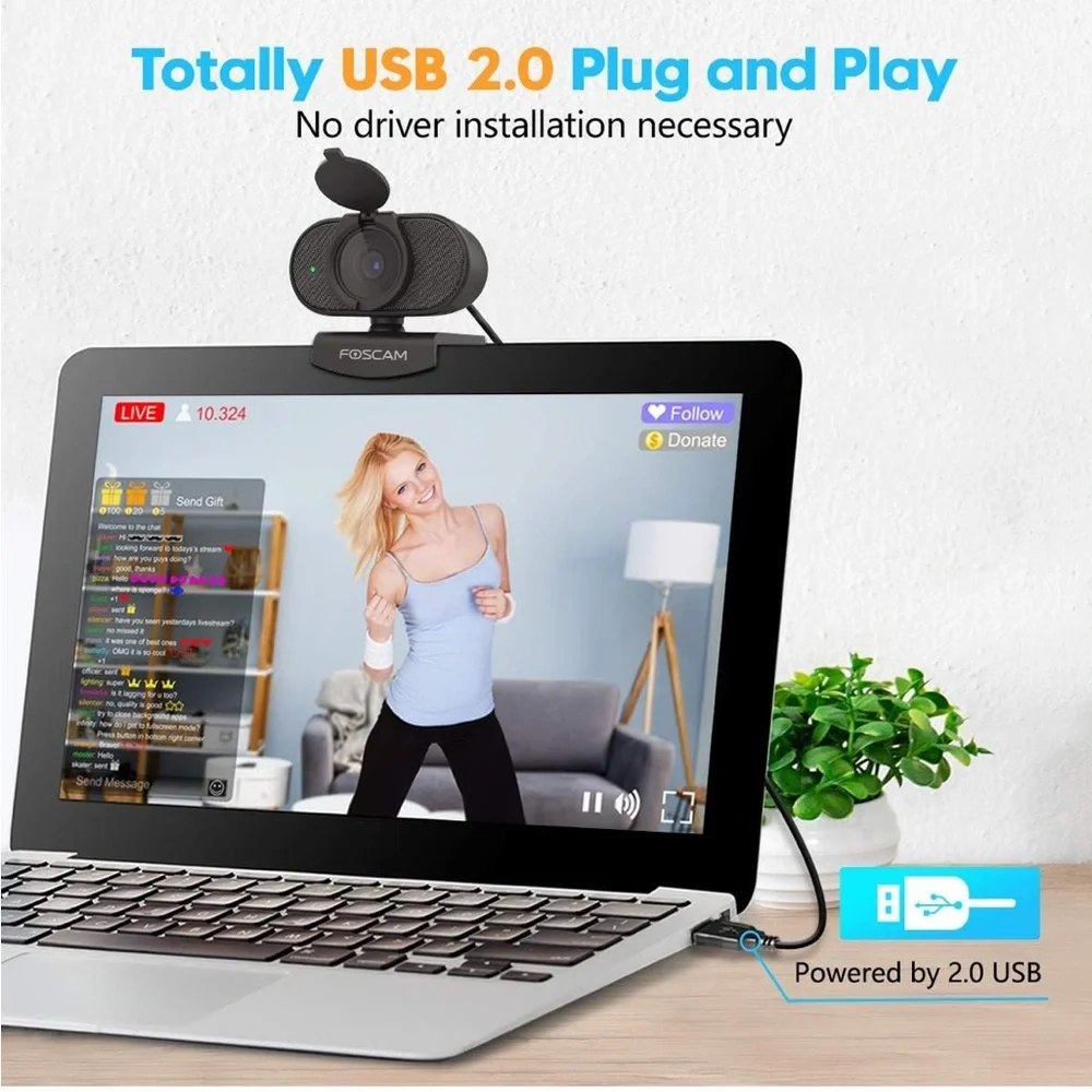 Foscam 2K 4MP Webcam with Dual Noise Reduction Microphones